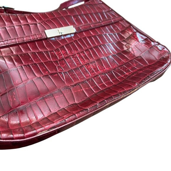 Charter Club Croc Embossed Faux Leather Shoulder Bag Dark Red Y2K‎ Hobo - Picture 15 of 16